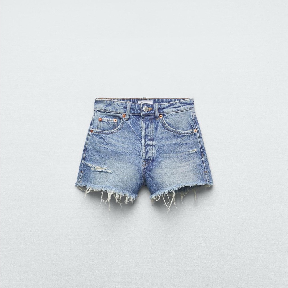 Zara Light Blue Distressed Denim Shorts